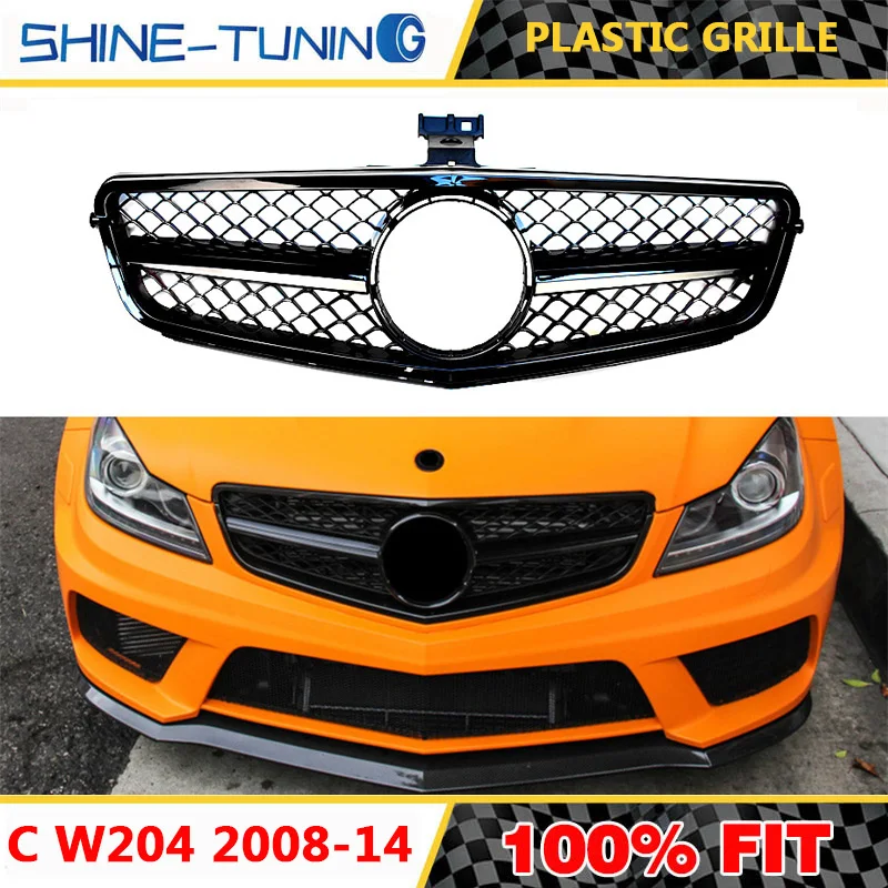 

Suitable for mercedes C Class W204 C63 C180 AMG grill Style Racing Matte/Gloss black Grills 2008-2014 C180 C300 C200 With emblem