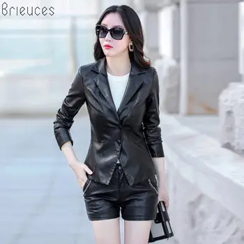 Brieuces Brand New 2018 Motorcycle PU Leather Jacket Women Winter And Autumn Fashion Women's Leather jacket Button Outerwear 5XL autumn winter women s short design plus velvet slim motorcycle leather jacket clothing outerwear women rivet pu leather jacket