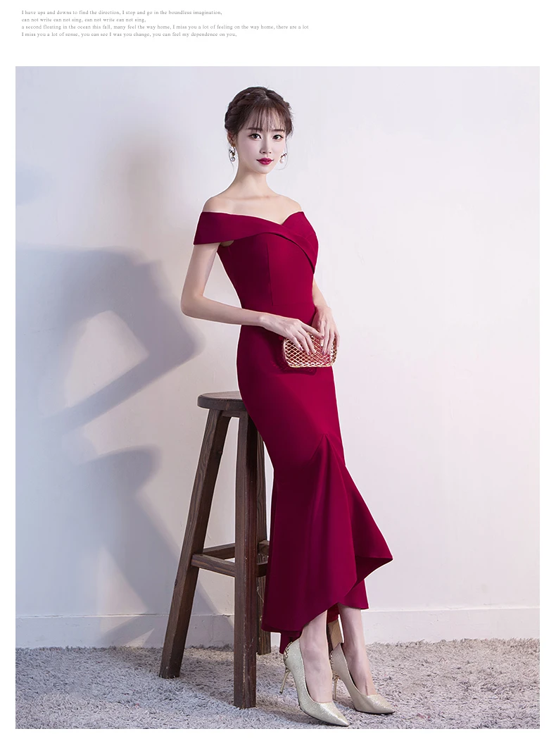  Dress Women Hot Sale Empire Vestidos Mujer Vestido  Festa And Summer Fishtail 2018 Slash-Neck Long Style Shoulder Sexy Party (6)
