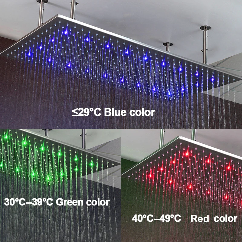 Big Rainfall Showerhead LED Water Power Rain Bathroom Showers LED-lighting Shower Heads Led Temperature With Shower Arms Brushed