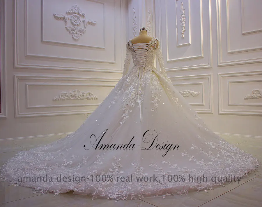 Аманда дизайн vestidos de novia с длинным рукавом Кружева аппликация цветы свадебное платье для невесты