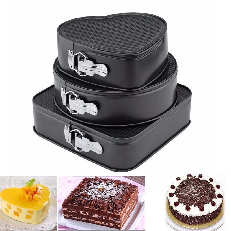 

Urijk 3pcs/set Non-Stick Springform Pan Removable Bottom Bakeware Carbon Steel Cake Molds Round/heart/square Cake Baking Pan