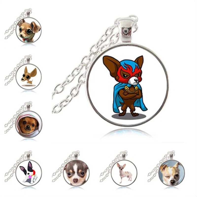 

Chihuahua Art Picture Pendant Necklace Superman Dog Jewelry Cute Puppy Sweater Chain Necklace Cabochon Choker Friendship Gifts