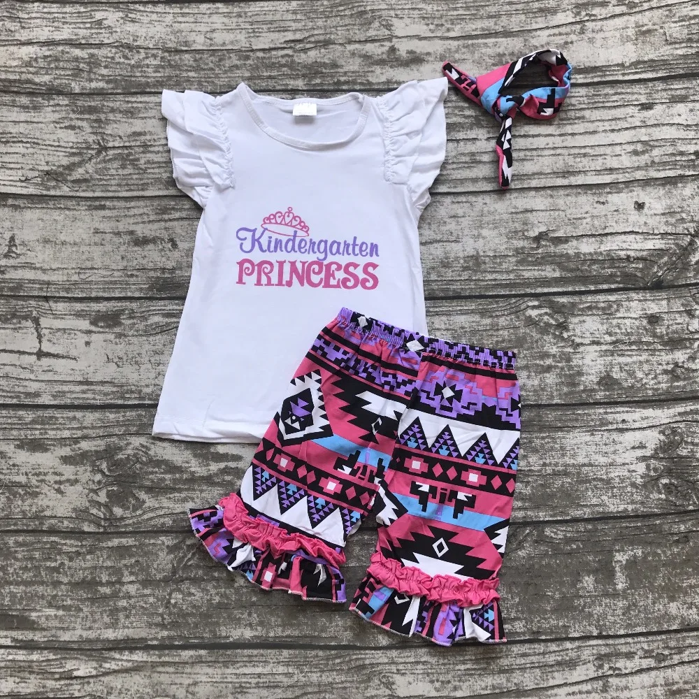 back to school otufits girl shorts sets Kindergarten princess clothing cotton Aztec summer girl boutique shorts