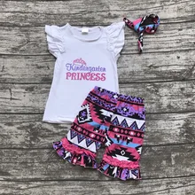 back to school otufits girl shorts sets Kindergarten princess clothing cotton Aztec summer girl boutique shorts