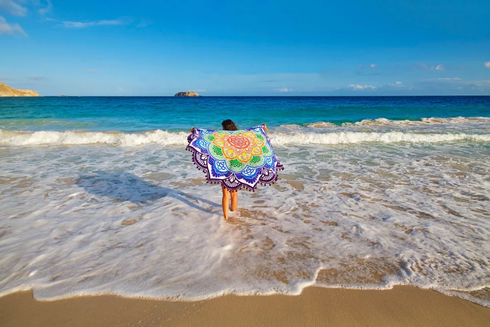 Прямая индийская Мандала тотемный гобелен лотоса печать пляжные полотенца йога коврик солнцезащитный круглый бикини скатерть 1 шт
