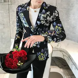 Блейзер высокого качества для мужчин Фирменная Новинка 2019 Slim Fit Мужской блэйзер с цветами куртка с длинным рукавом одна кнопка