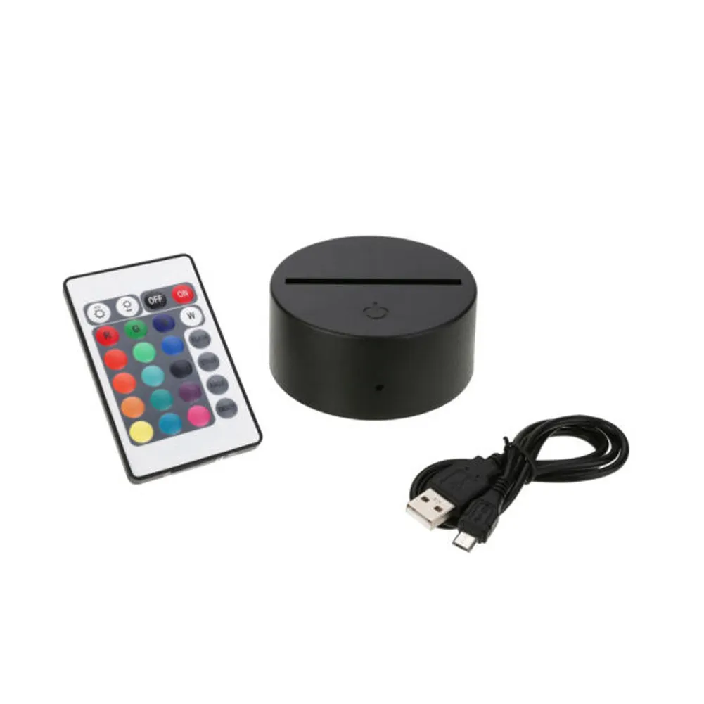 

New Touch Switch Modern Black Usb Cable Remote Control Night Light ABS Acrylic 3d Led Night Lamp Assembled Base
