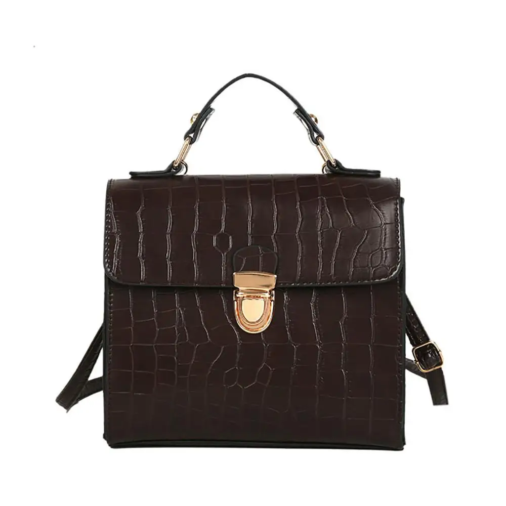 Новая сумка-тоут из искусственной кожи, маленькая квадратная сумка, широкая сумка на плечо в винтажном стиле с узором «крокодиловая кожа», модная простая женская сумка-мессенджер - Цвет: Шоколад