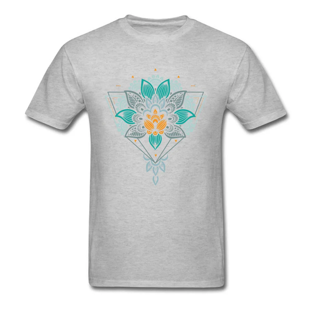 Geometric Mandala Flower Ornaments 100% Cotton Men Short Sleeve T Shirt Custom Fall T Shirt Street Tee-Shirt Company Crew Neck Geometric Mandala Flower Ornaments grey
