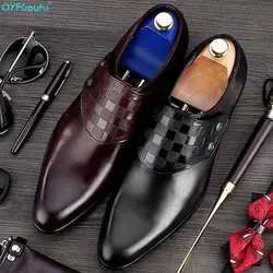 QYFCIOUFU/2019 свадебные туфли ручной работы в итальянском стиле вечерние туфли с пряжкой для офиса Мужские модельные туфли мужские оксфорды из