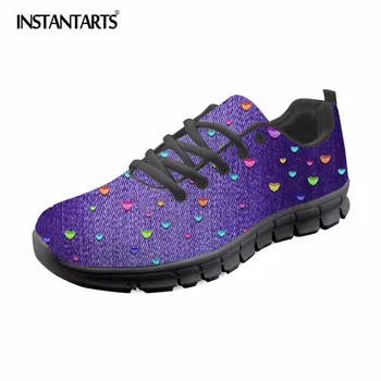

INSTANTARTS Fashion Denim Design Women Flat Shoes Summer Breathable Lace Up Walking Shoes Girls Female Zapatos Mesh Sneaker Shoe