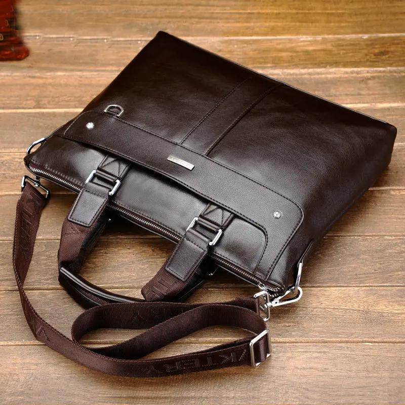 Деловой портфель, кожаная мужская сумка, сумка для компьютера, ноутбука, мужская сумка через плечо, сумки-мессенджеры, мужские дорожные сумки, черный, коричневый - Цвет: Brown