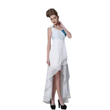 High-low Frauen Kleid Faltete Weiß Chiffon Pailletten Lange Zurück Kurze Vordere Prom Kleid Benutzerdefinierte Größe
