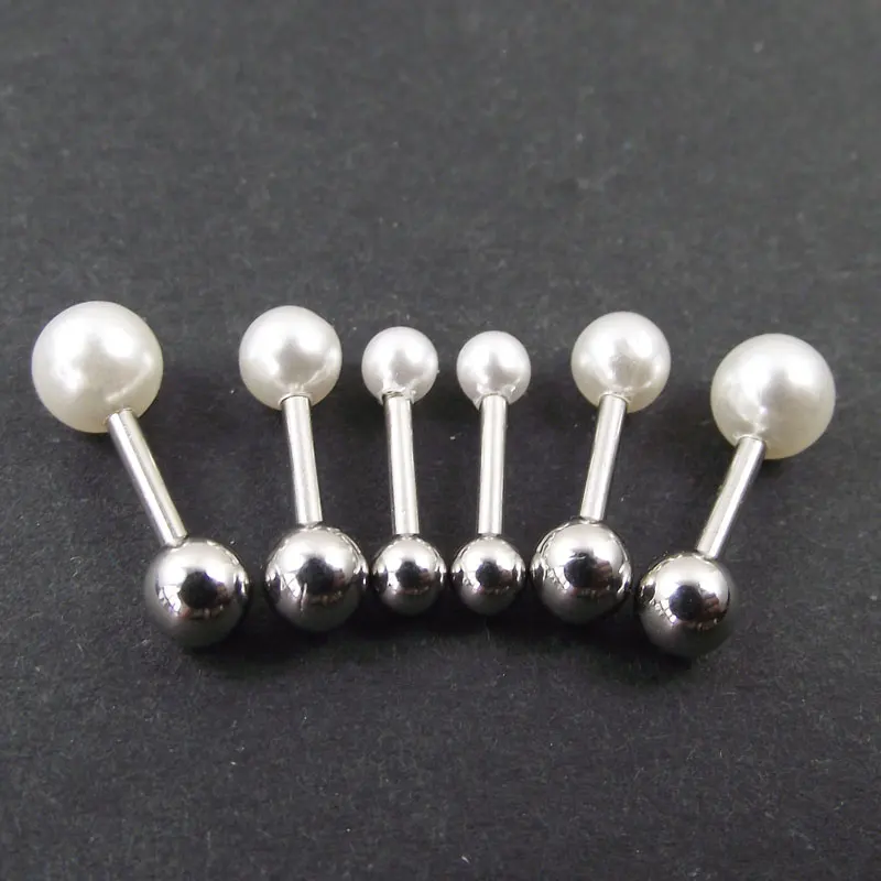 

2 Pieces Stainless Steel 16G Manmade-Pearl White Round Ball Helix Tragus Earrings Body Piercing Barbell Jewelry