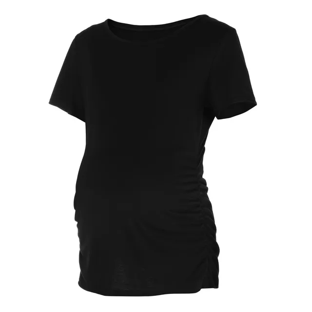 Summer Womens Maternity Clothing Classic Side Ruched Tops O-Neck Solid Color Pregnancy Clothes Top Soft Comfortable Blouse Shirt