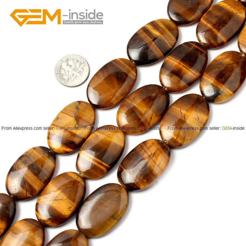Gem inside Selectable Size 15inch Natural Flat Oval Tiger Eye Beads For
