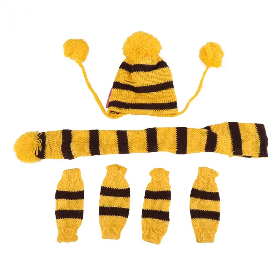 

Pet Dog Puppy Autumn Winter Accessories Set Stripe Knitted Hat + Scarf + Leg Warmer For Dog Clothing Outdoor Warm Dog Costume