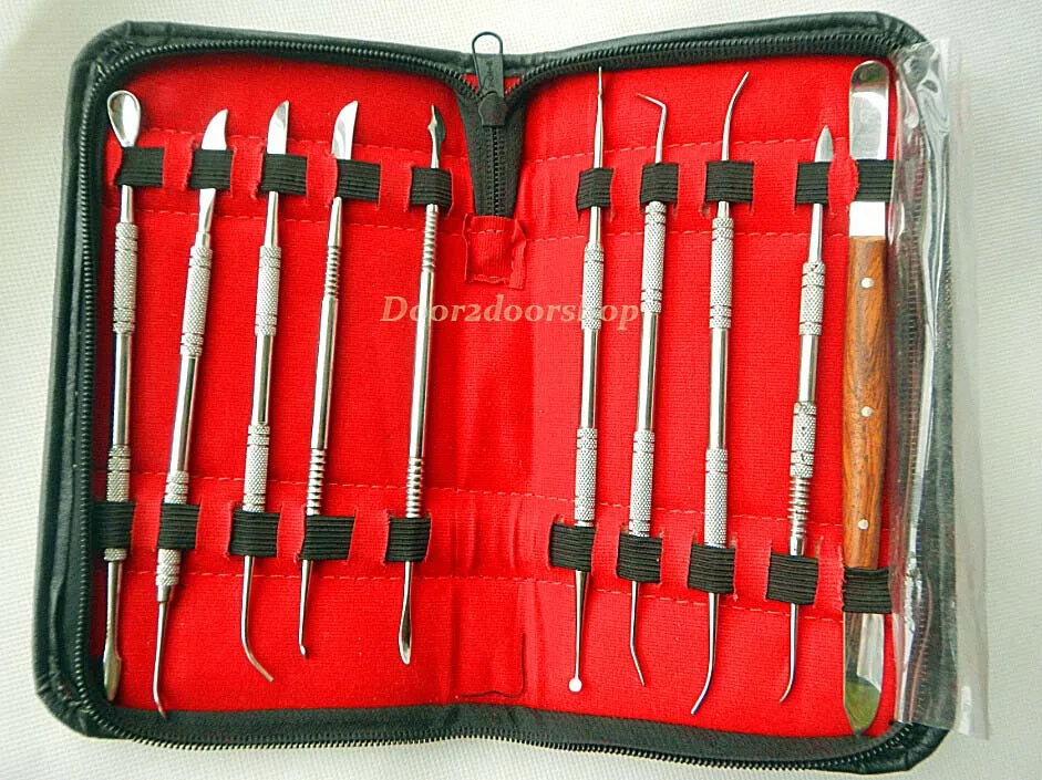 10pcs Dental Lab Stainless Steel Kit Wax Carving Tool Set Surgical