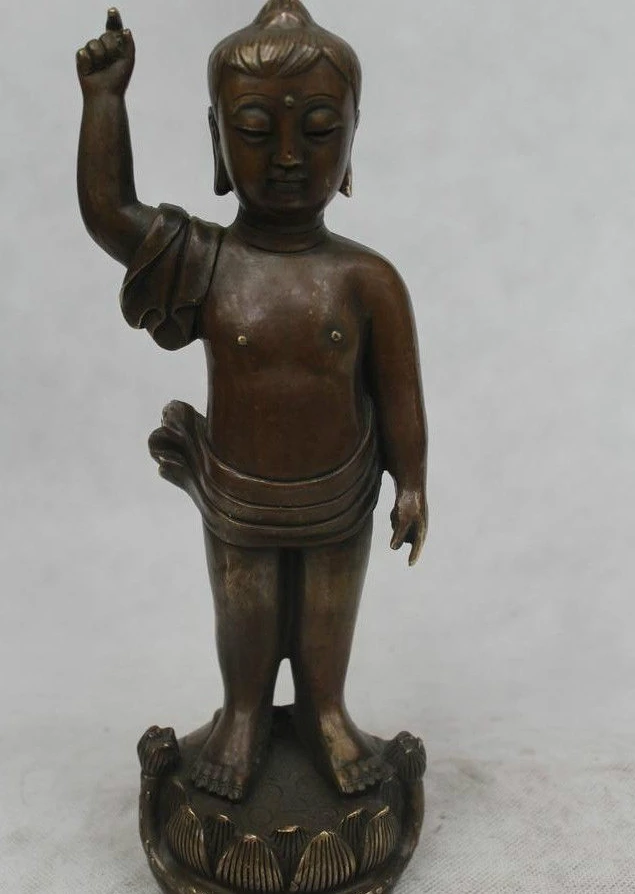 

10"Chinese Folk Pure Bronze excellent Lucky lotus flower Buddha Statue