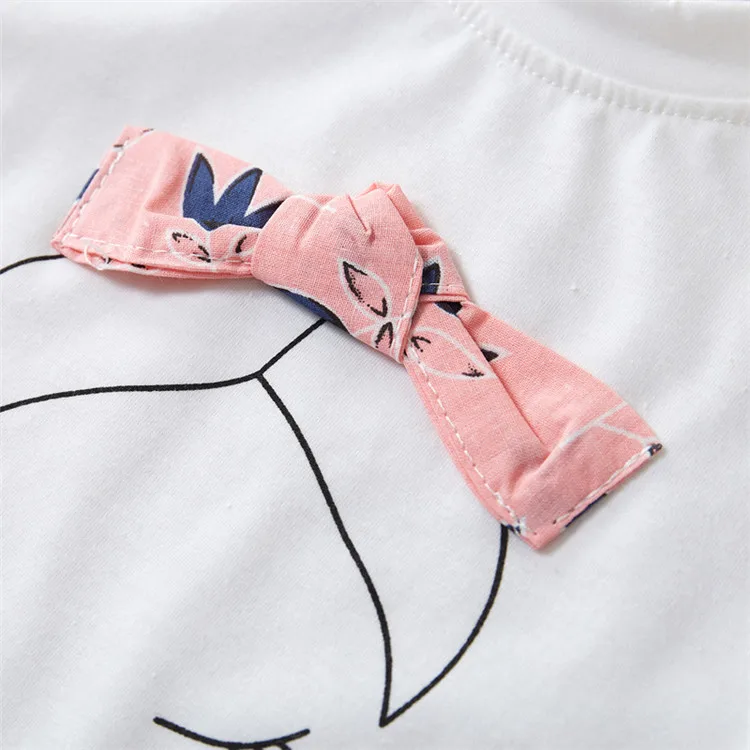 Kids Girls Clothes Sets Age 3 4 5 6 7 Years Old Kids Girls Clothing Children's Bowknot White T-shirt + Printed Shorts 2pcs Suits 020
