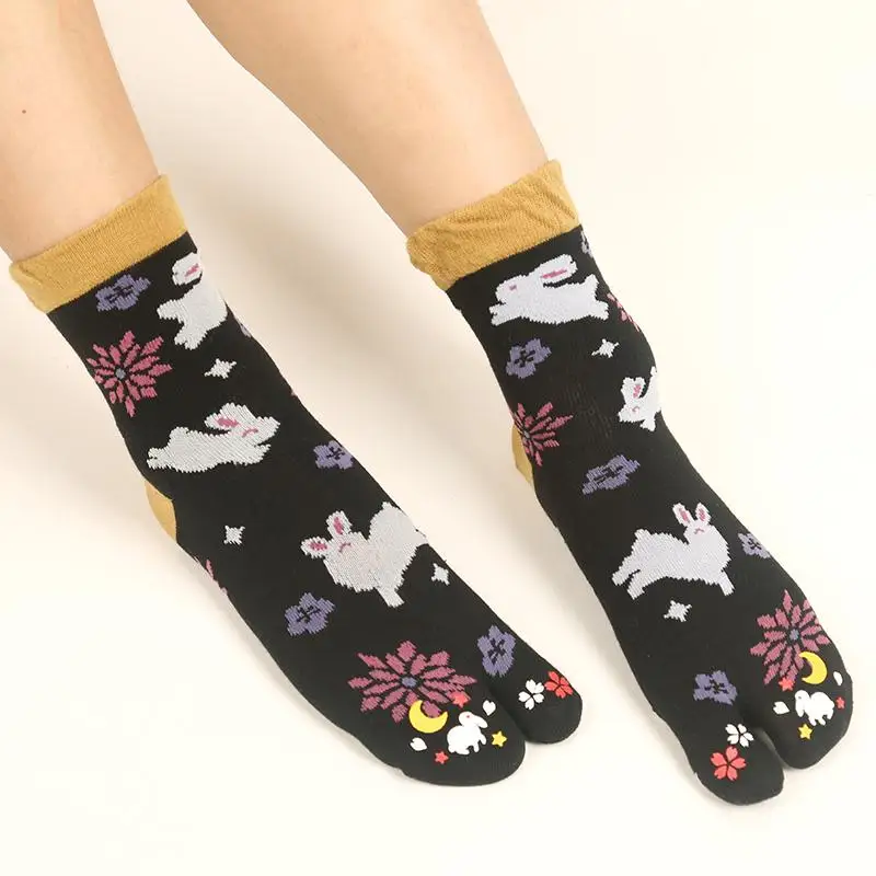 2 пары Японский два пальца носки 2 носком хлопковые носки Пот Harajuku новинка носки - Цвет: Черный