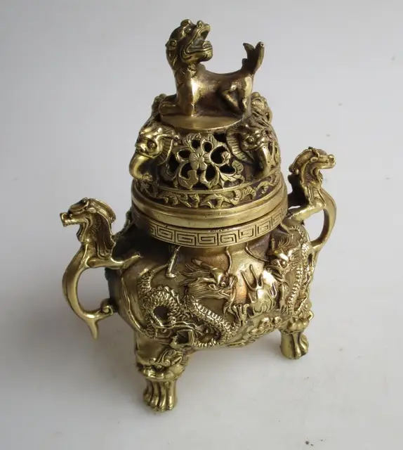 Buy Art Collection Chinese brass 2 dragon Incense