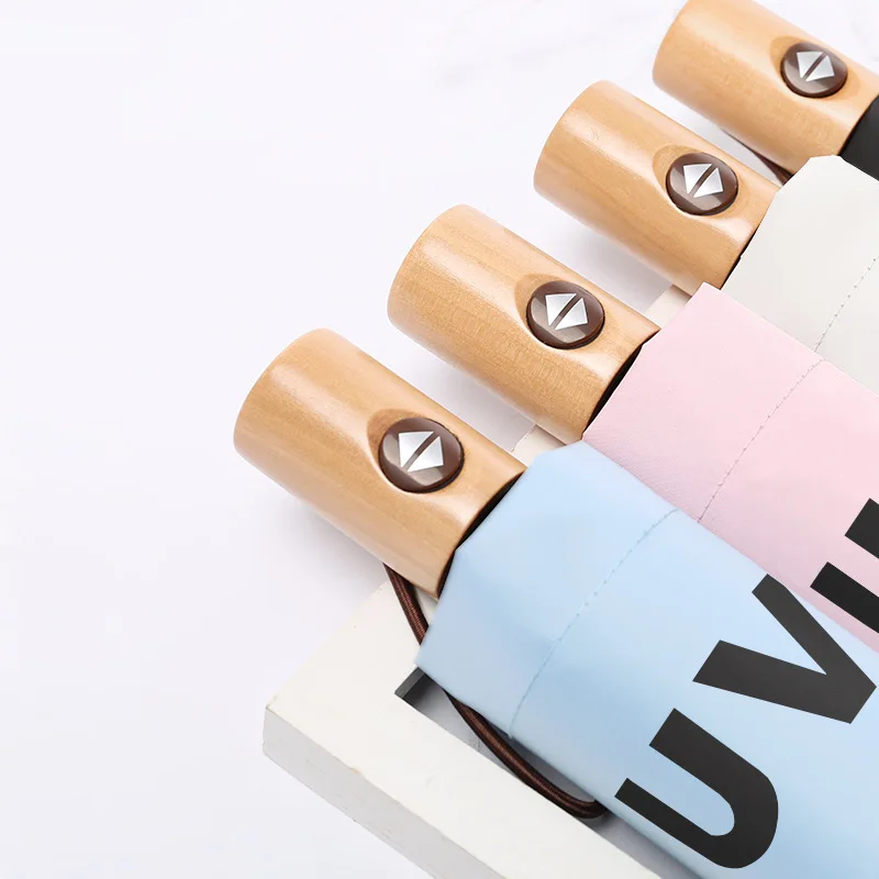 YADA Pure Wood Handle UV Umbrella Windproof Folding Rainy Automatic Umbrellas For Women Men Anti-UV Auto Umbrella Female YD119