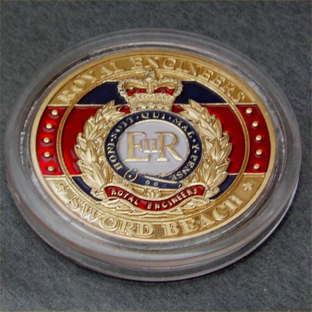 

Free shipping, Royal Engineers Sword Beach Gold Plated Commemorative Challenge Coins Souvenir, 30pcs/lot, high quality
