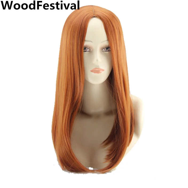 Продажа WoodFestival 18 дюймов прямые средней длины для женщин Оранжевый Синтетический парик термостойкие косплей парики
