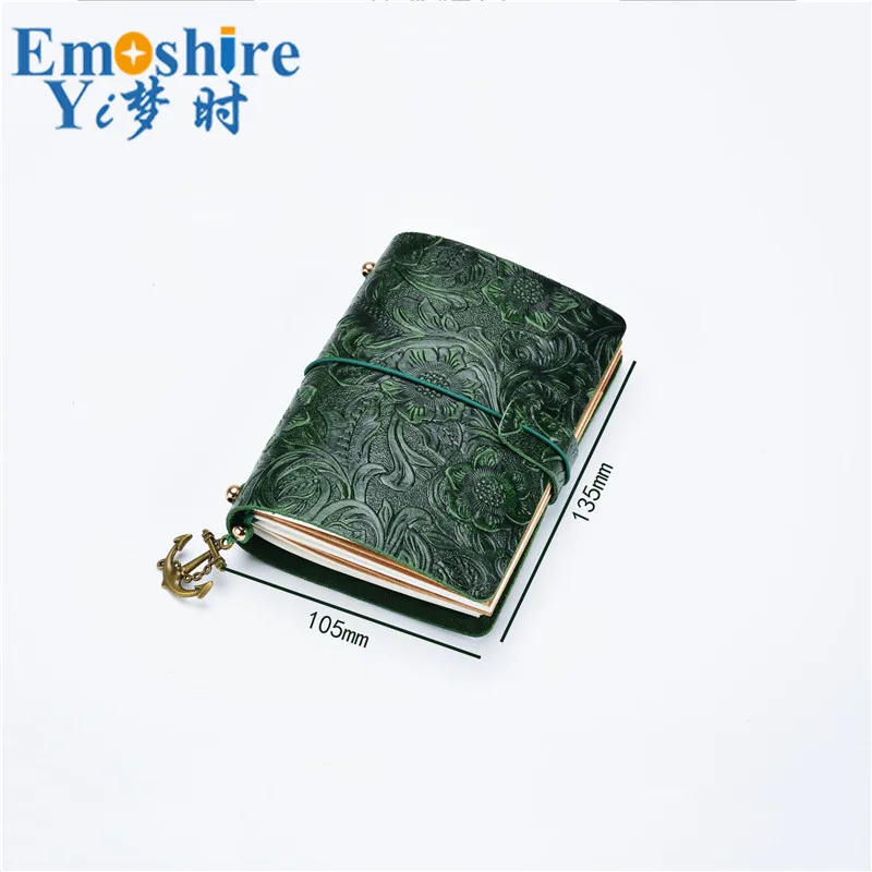 Emoshire Leather notebook retro carved suede leather notebook creative hand book manual loose-leaf journal (4)