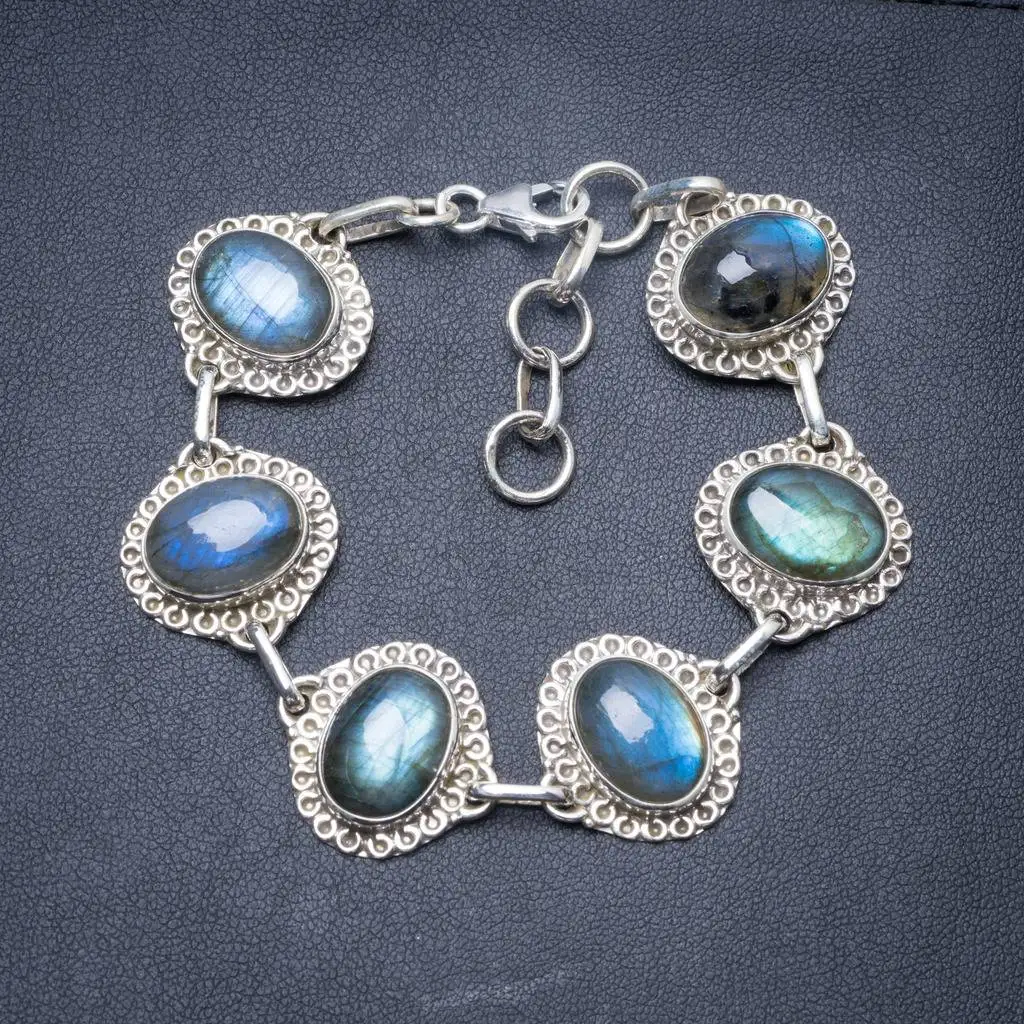 

Natural Labradorite Handmade Unique 925 Sterling Silver Bracelet 7 1/4-8 1/4" Y3456