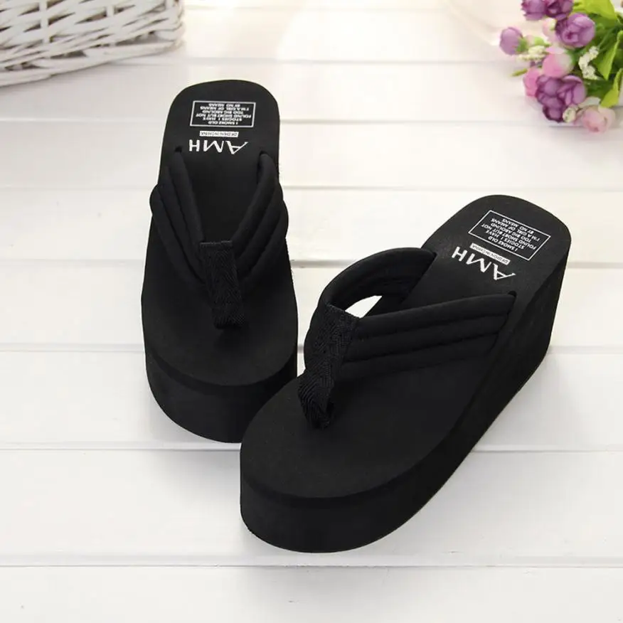 Г., пляжные сандалии женская летняя обувь на танкетке без шнуровки, сандалии на платформе пляжная обувь, 0731 - Цвет: Черный
