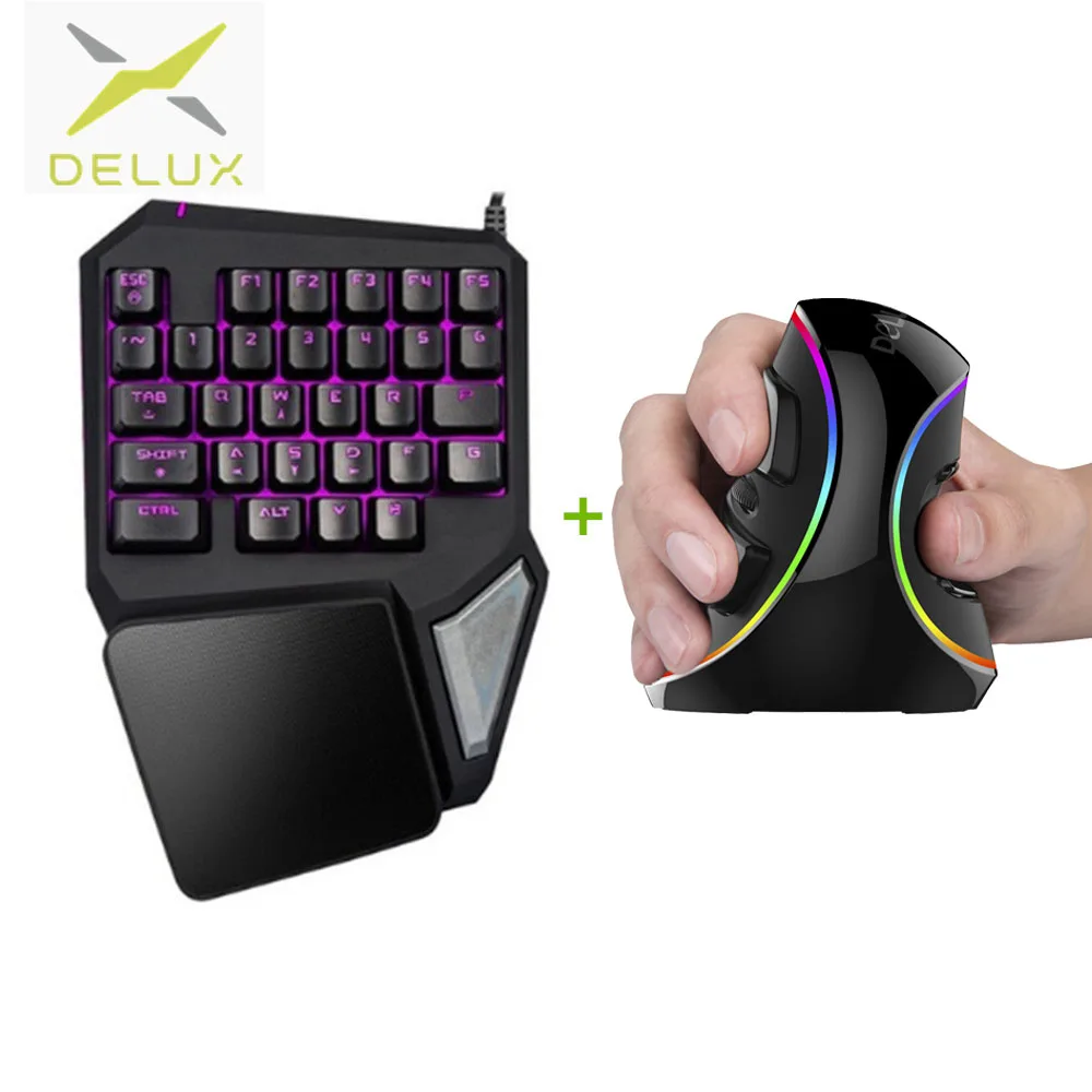 

Delux T9 Pro Keyboard Mouse Combos M618P Mice LED Backlit USB Wired Mini Keyboard for Gaming One/Single Hand LOL Overwatch Gamer