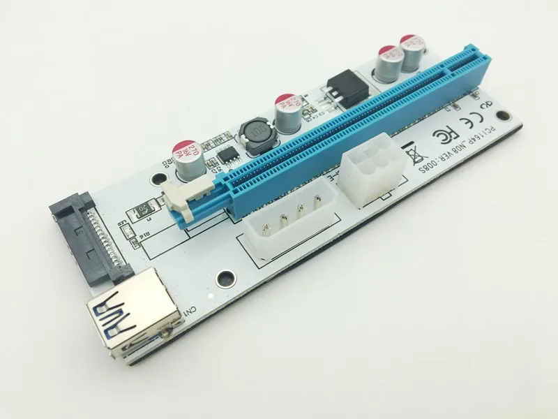 Новый Белый PCI E Riser 008 Express 1X 4x 8x 16x расширитель USB 008S адаптер карта SATA 15pin для