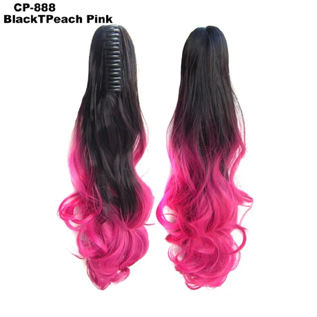 TOPREETY термостойкие синтетические волосы волокно 160гр 2" 55 см Волнистые коготь клип в/на конский хвост наращивания Ombre цвета CP-888 - Цвет: BlackTPeach Pink
