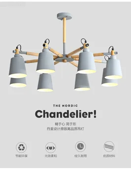 

Nordic Creative simple 3/6/8 Heads Solid Wood LED Pendant Light White Black Color Iron+Solid Wood E27 Holder Modern Ceiling Lamp