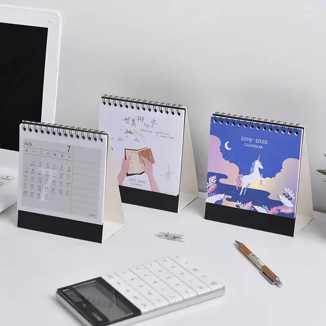 1pc 2020 Cute Unicorn Cat Desk Coil Calendar Cartoon Mini Table