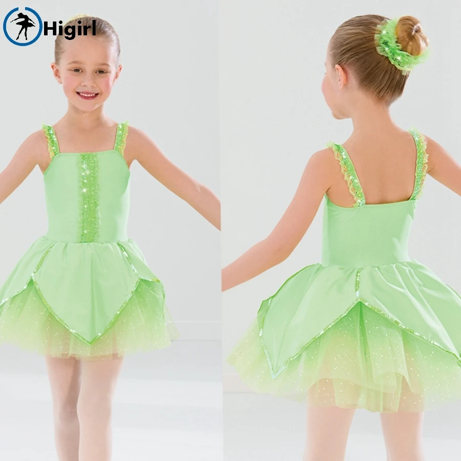 Green Performane Ballet Dance Dress Girls Tutu Costume Child's