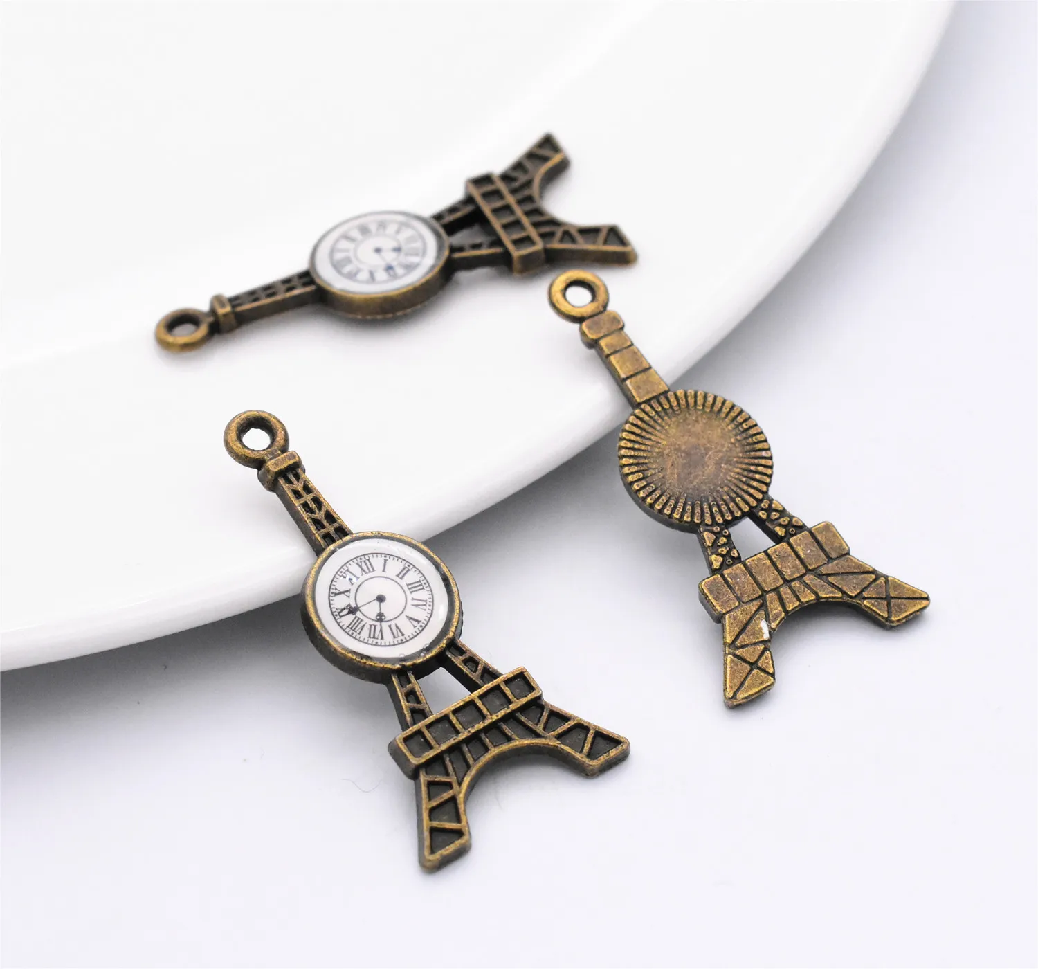 

35x17mm 5pcs Antique Bronze Plated Eiffel Style Clock Charms Pendant For DIY Handmade Necklace Bracelet Jewelry Accessories