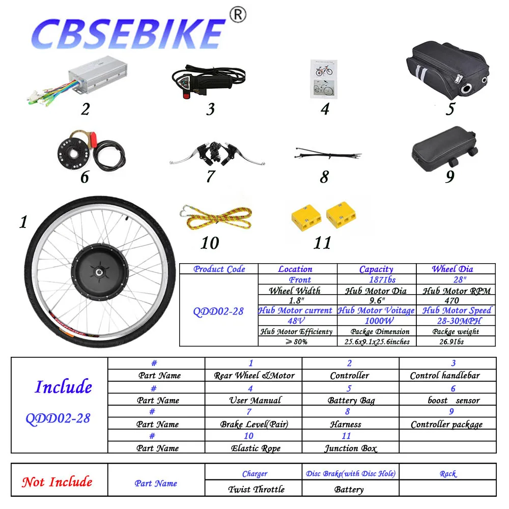 CBSEBIKE, наборы для электровелосипеда, 28 дюймов, переднее моторное колесо, высокоскоростной конверсионный комплект, QD02-28 - Цвет: 28inch 48v1000w QDD2