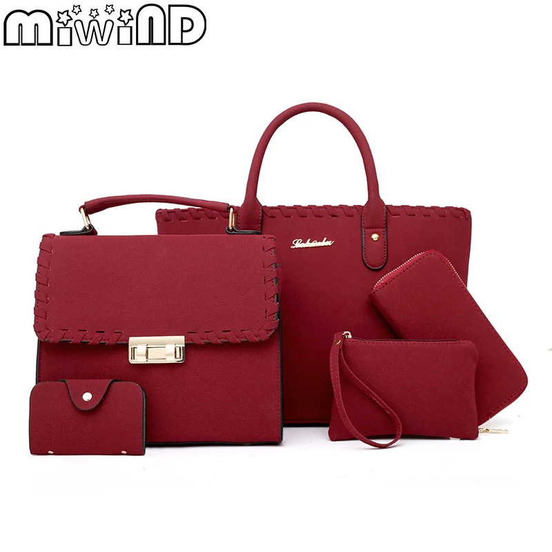 

Women's Handbags Female Shoulder Bags PU Leather Five sets Rivet Stylish Simplicity Large Capacity Composite Bag MIWIND 2019 New