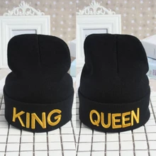 Мужская Женская круглая Лыжная вязаная шапка хип-хоп пустой цвет Король Королева Письмо печати зимняя теплая шапка унисекс шерстяная шапка 2 стиля