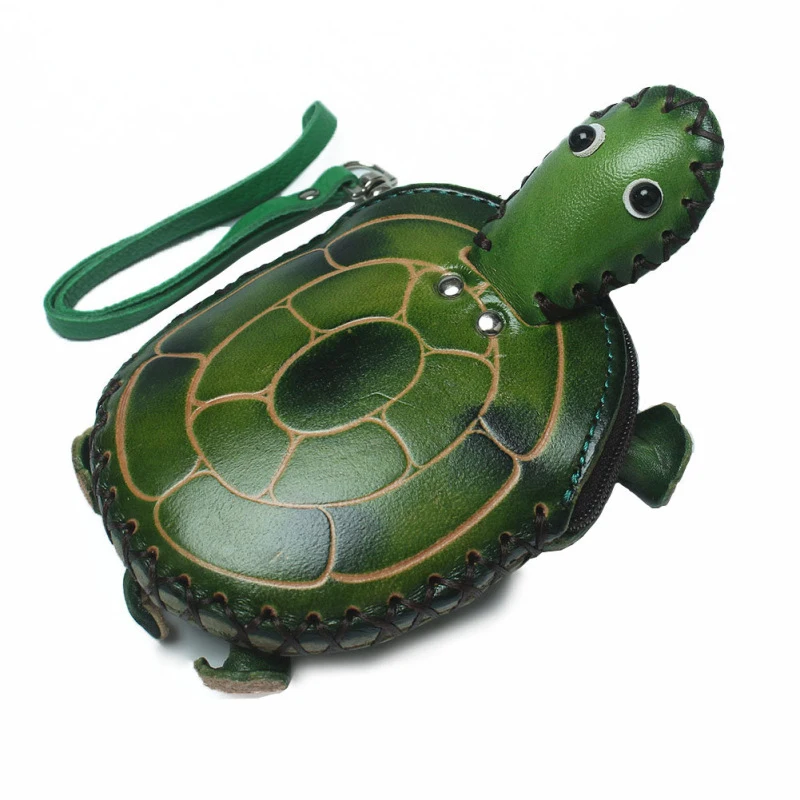 

Genuine Leather Coin Purse Women's Wristlet Wallet Cute Little Turtle Wallet Clutch Handbags Girls Cartoon Design Mini Key Bag