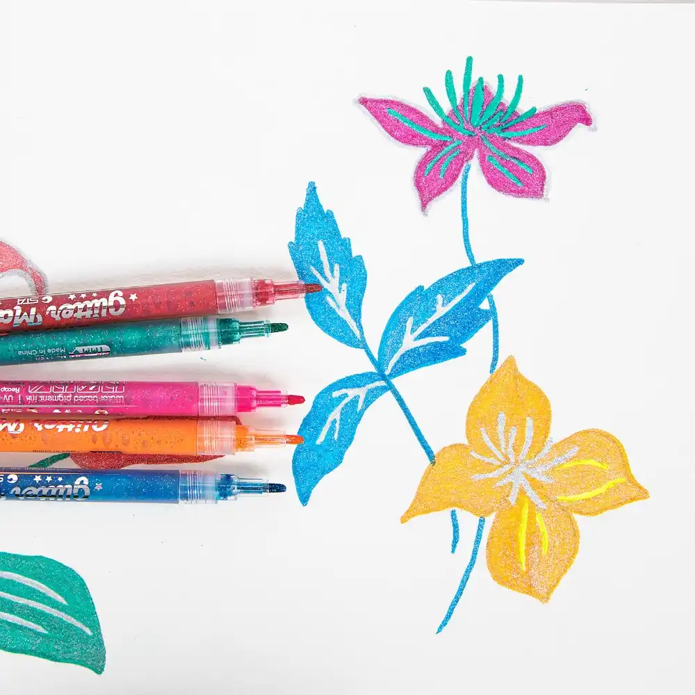 6 For Glitter Markers Acrylic Paint Markers Pens Set Coloring Pens