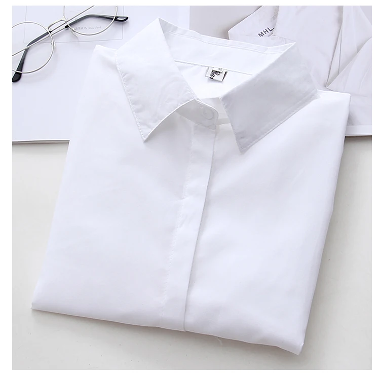 Весенняя белая рубашка Офисная Женская одежда на пуговицах с отложным воротником и длинным рукавом из хлопка размера плюс 2XL женская блуза T92501F