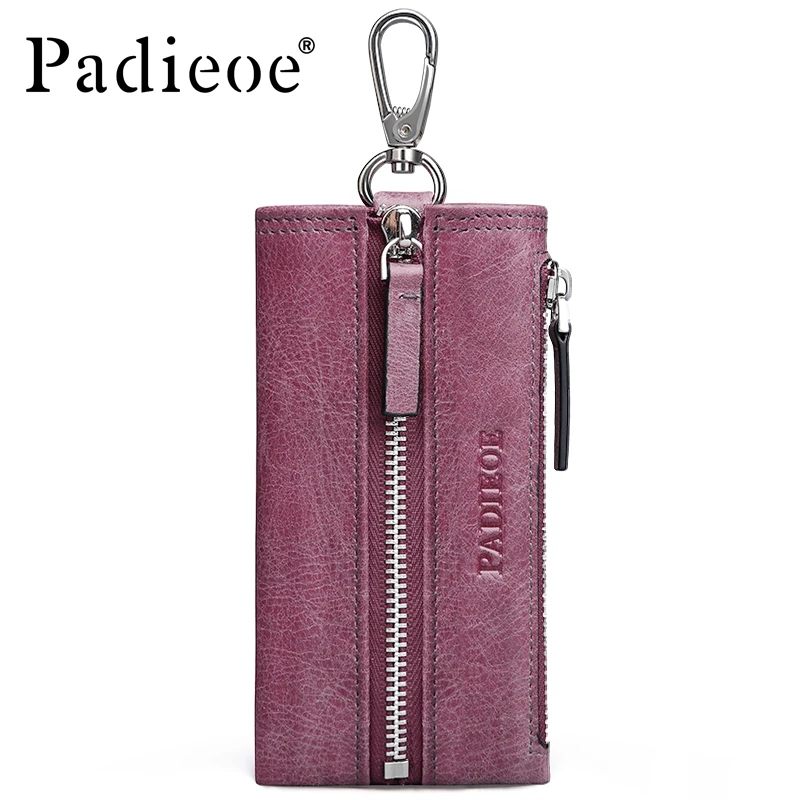 Padieoe Multifunction Genuine Leather Car Key Wallet Women Cards Key Holder