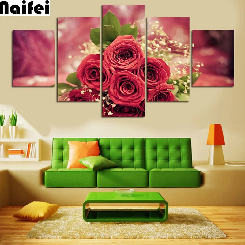 

Diy Diamond Painting cross stitch 5 pcs/set Rose flowers home decor,Full square 5d Diamond Embroidery,diamond mosaic stickers