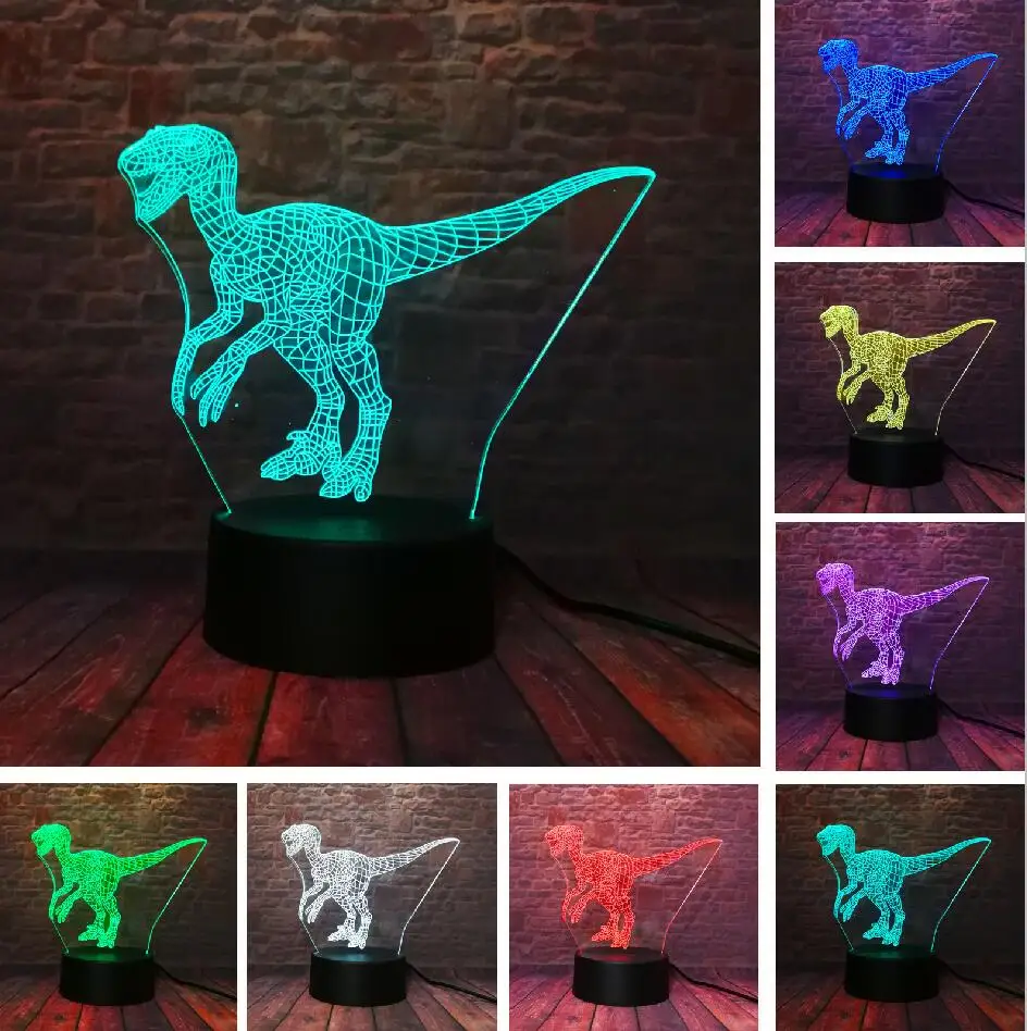 Velociraptor 3D лампы динозавра Clever синий 7 цветов светодиодный ночной Светильник для детей для маленьких мальчиков спальную комнату декор платье, платье для дня рождения, подарки на Рождество - Испускаемый цвет: Style 1