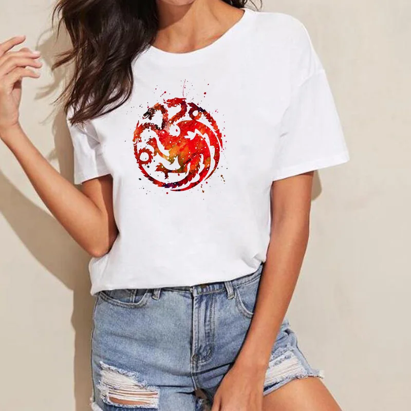 لعبة من عروش تي شيرت النساء مضحك أم القطط المطبوعة Gaphic تيز المرأة الصيف قصيرة الأكمام البيت Targaryen T قميص